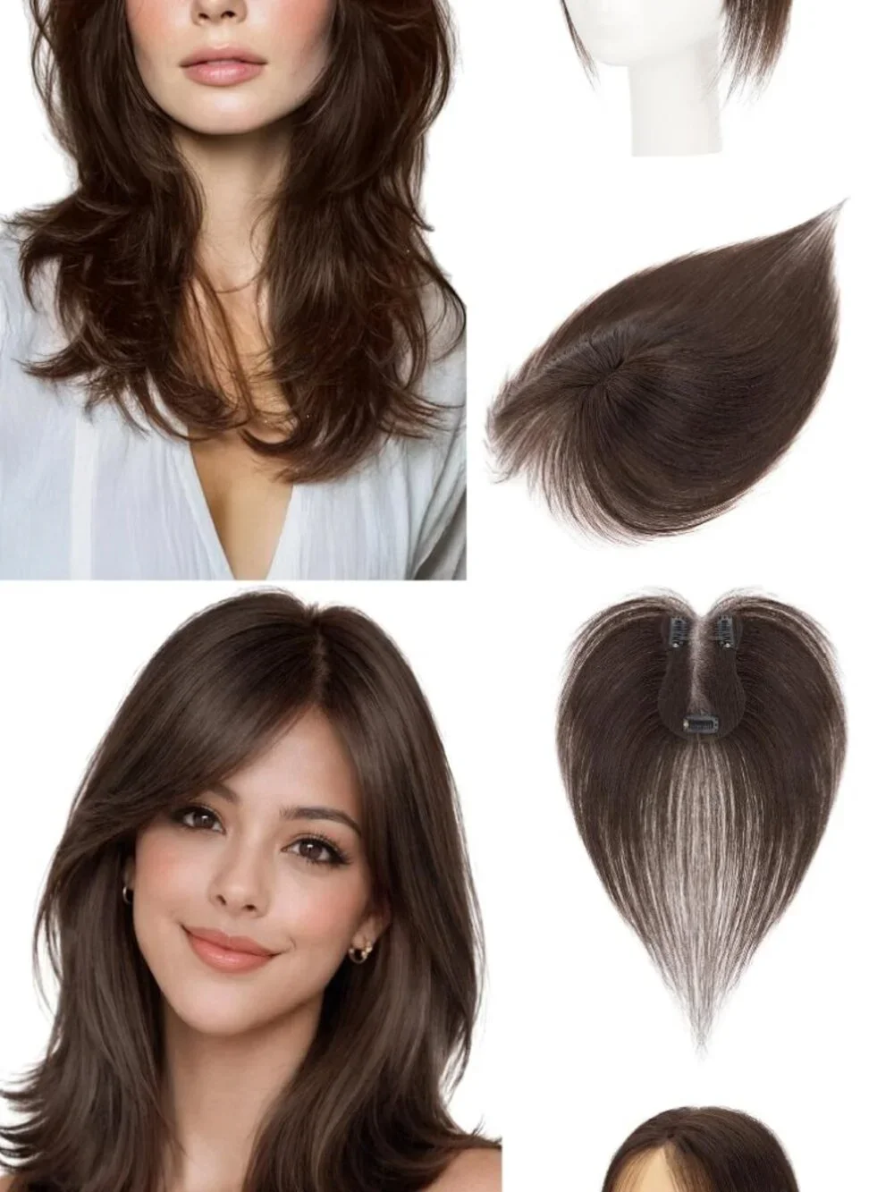 2 Tess - Human Hair Clip In Toppers #02 Dark Brown 10